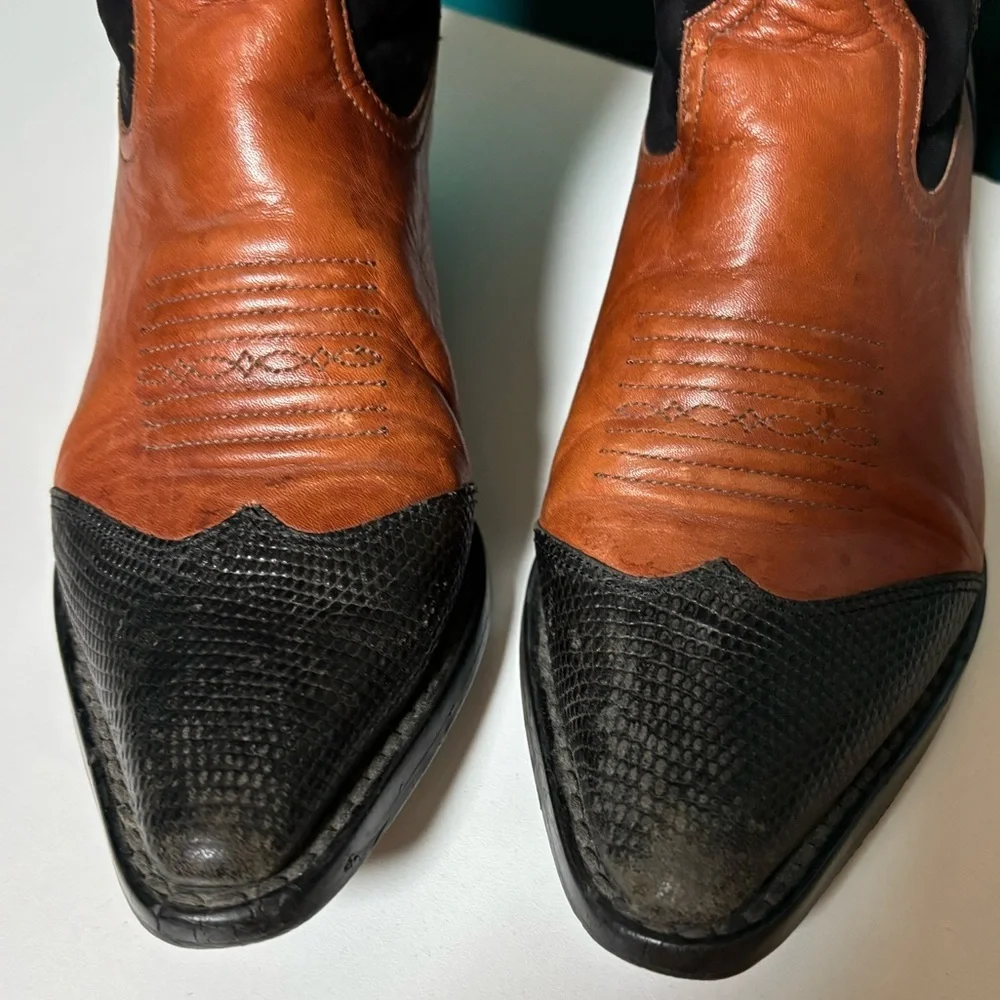 Nine West Tan and Black Western Cowgirl Cowboy Boots - Picture 2 of 6